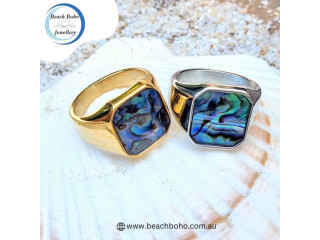 Buy Paua Sheel Signet Waterproof 18K Gold or Silver Ments Ring