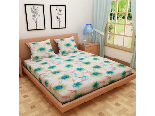 Dream Care Floral Print 100% Pure Cotton Bedsheet with 2 Pillow Covers, Double Bed (Green)