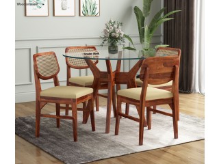 Buy Trois - Marque 4 Seater Dining Set (Honey Finish) Online at wooden street