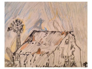 Country Windmill Barn Scene GG 9 x 12 Colored Pencil
